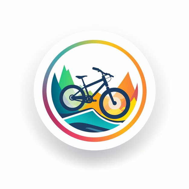 Photo arafed bike in a circle with a mountain and water scene generative ai