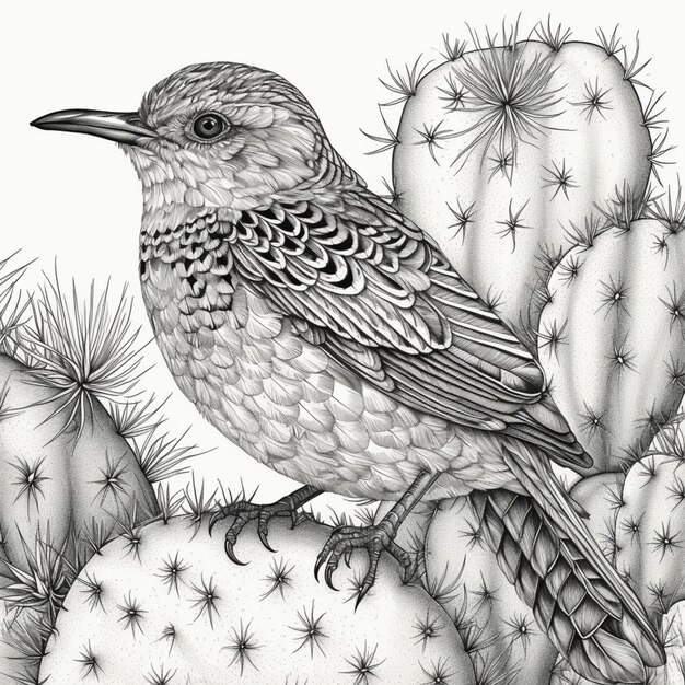 Photo arafed bird perched on a cactus plant with a white background generative ai