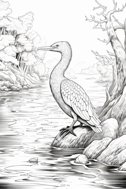 arafed bird sitting on a rock in a river generative ai