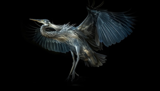 arafed bird with wings spread out in the dark generative ai