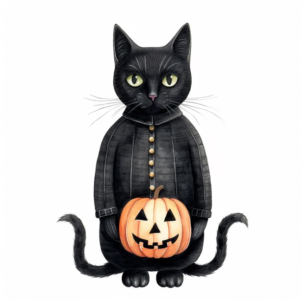 arafed black cat in a black jacket with a pumpkin generative ai