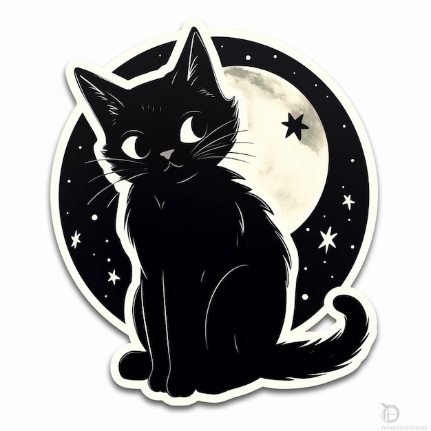 Photo arafed black cat sitting in front of a full moon generative ai