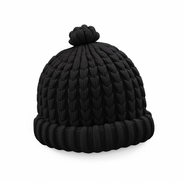 Photo arafed black knitted hat with a pom pom on top generative ai