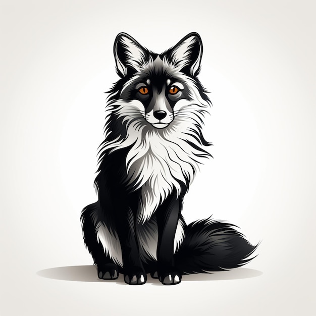 arafed black and white fox sitting on a white surface generative ai