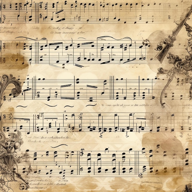 Arafed bladmuziek met een muziek partituur en een viool generatieve ai
