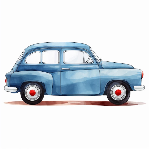 arafed blue car with red wheels and a white background generative ai