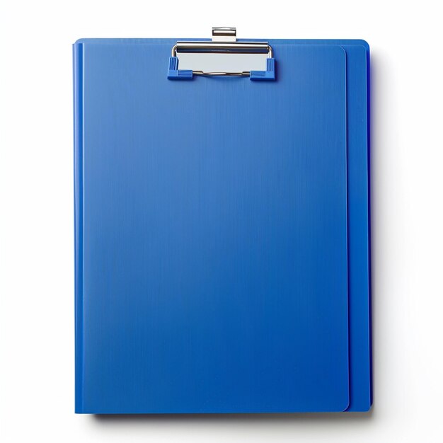 arafed blue clipboard with a metal clip on a white background generative ai