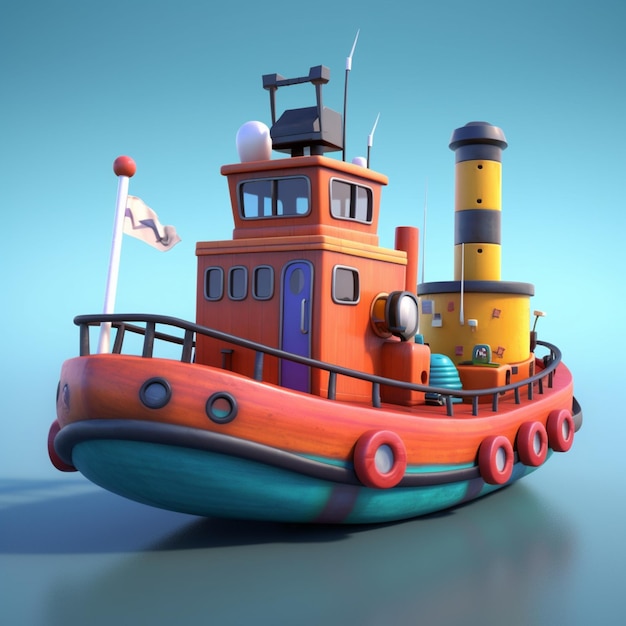 Arafed boat with a flag and a lighthouse on the side generative ai