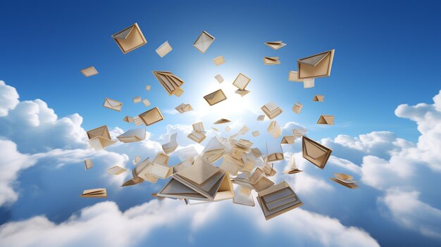 Photo arafed books flying in the air with a bright sun in the background generative ai