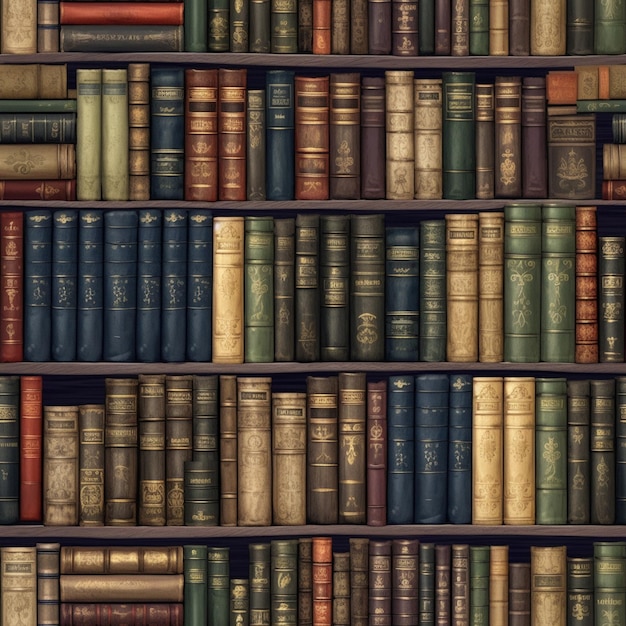 Книжные полки с множеством книг разного цвета, генеративный искусственный интеллект