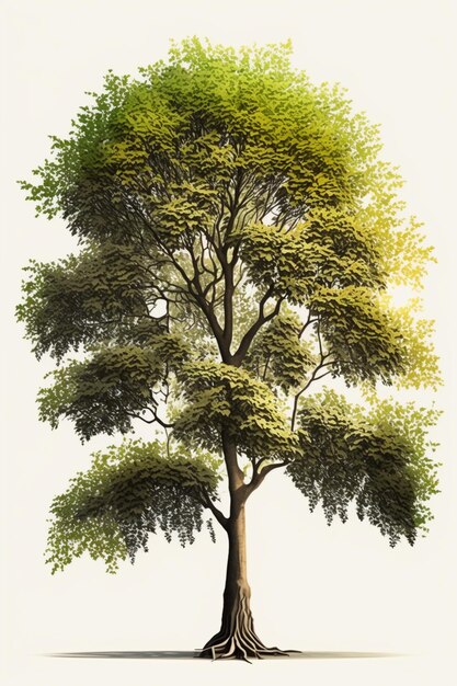 arafed boom met groene bladeren en een witte generatieve ai als achtergrond