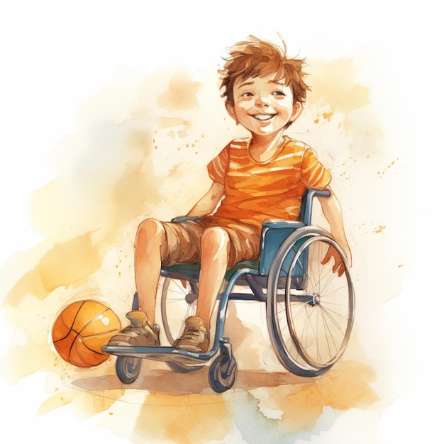 arafed boy in a wheelchair with a basketball ball generative ai