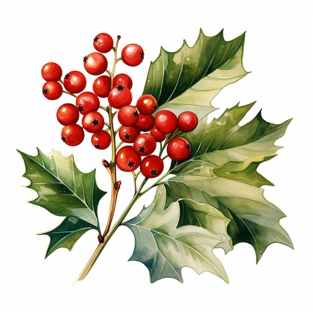 arafed branch of holly with red berries and green leaves generative ai