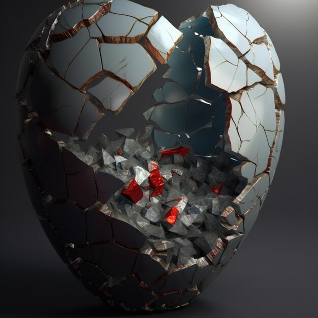 arafed broken glass heart with red pieces of broken glass generative ai