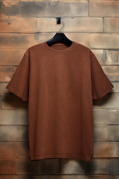 Photo arafed brown shirt hanging on a hanger against a brick wall generative ai