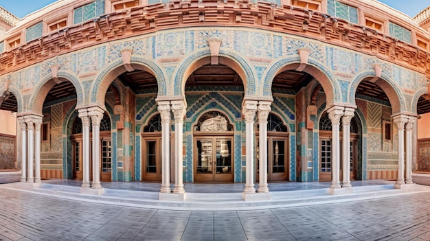 Arafed building with arches and columns in a courtyard generative ai