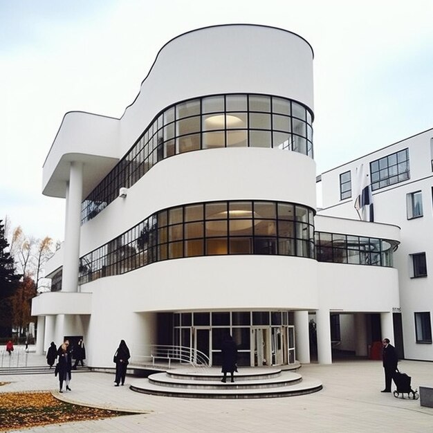 Arafed building with a circular entrance and a lot of windows generative ai