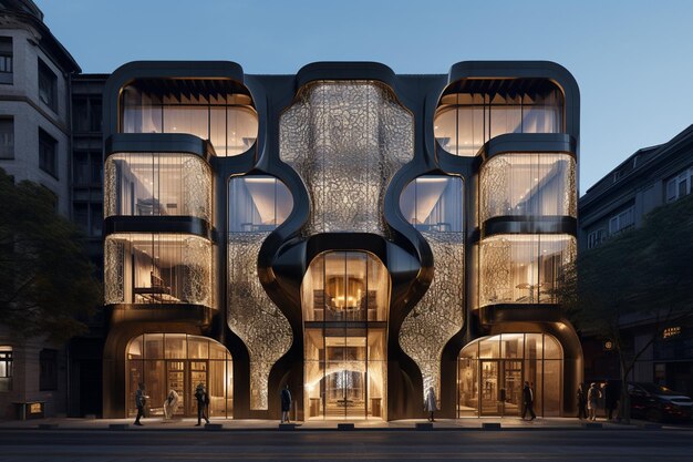 arafed building with a glass facade and a circular entrance generative ai