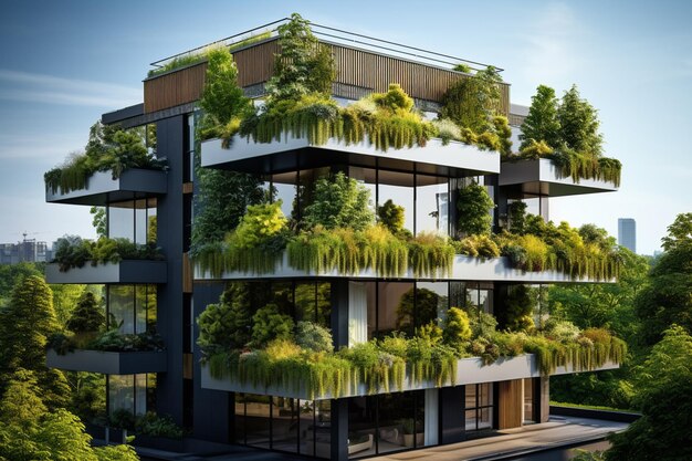 arafed building with a lot of plants on the top of it generative ai