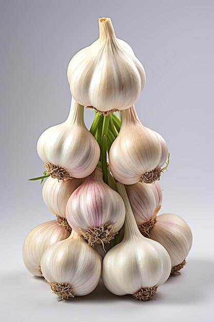 arafed bunch of garlic on a white background with a gray background generative ai