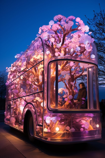 Arafed bus with a tree on the side of it generative ai