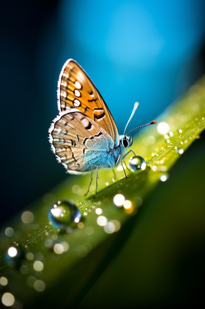 arafed butterfly sitting on a leaf with water droplets on it generative ai