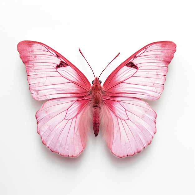 Arafed butterfly with pink wings on a white surface generative ai