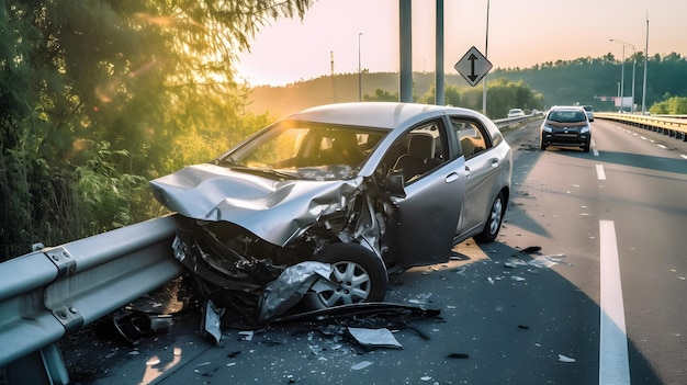 arafed car on the side of the road after a crash Generative AI