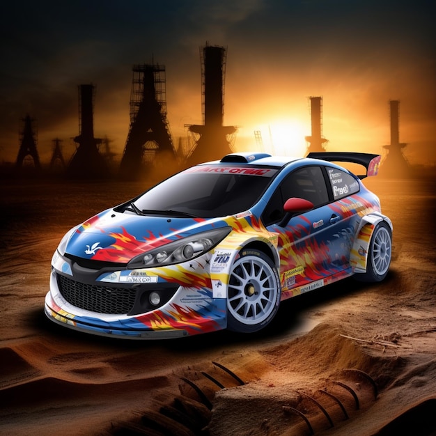 Arafed car with a colorful paint job on it in a desert generative ai