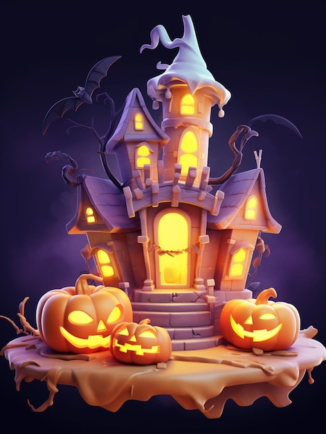 arafed castle with pumpkins and bats on a halloween night generative ai