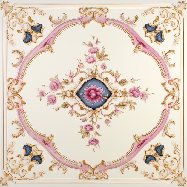 arafed ceiling with a floral design and a blue and pink flower generative ai