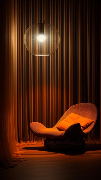 Arafed chair in a dimly lit room with a lamp above it generative ai