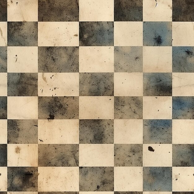 Photo arafed checkered pattern of black and white tiles with a blue dot generative ai