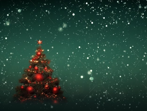 Arafed christmas tree with red ornaments and snow falling down generative ai