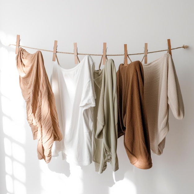 Arafed clothes hanging on a clothes line in a white room generative ai