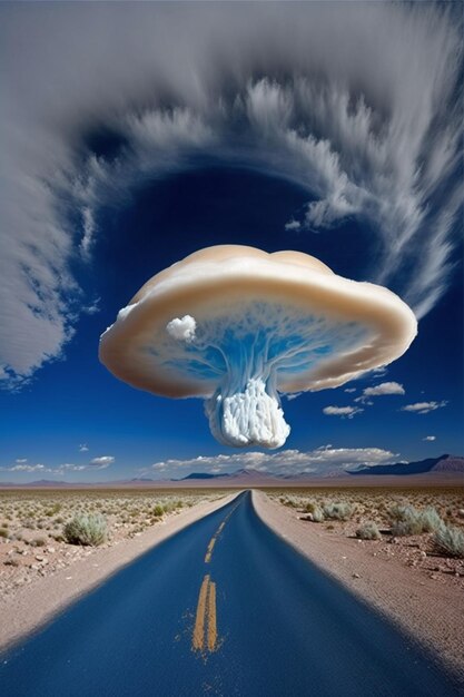 Foto nuvola arafed su una strada nel mezzo di un deserto generativo ai