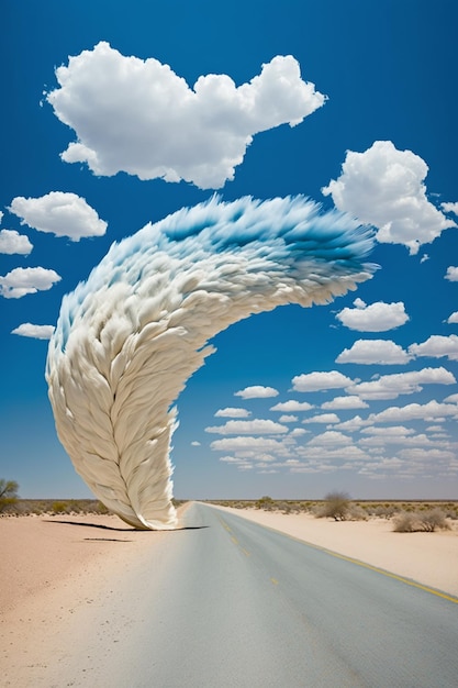 Arafed cloud shaped like a bird flying over a road generative ai