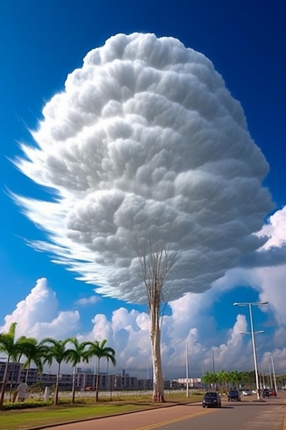 Arafed cloud over a street with palm trees and a car generative ai