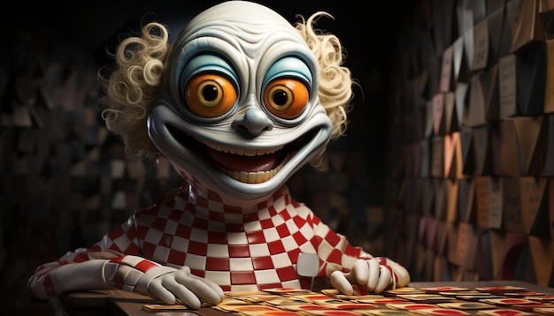 arafed clown with a checkered shirt and a smile on his face generative ai