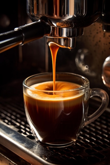 arafed coffee being poured into a cup in a coffee machine generative ai