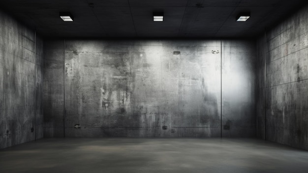Фото Бетонная стена с прожекторами в темной комнате, генеративный ии