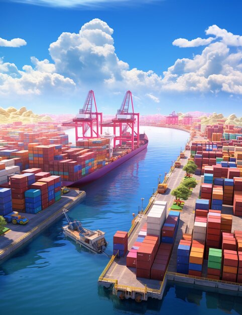 Arafed container ship in the water with a tugboat in the foreground generative ai