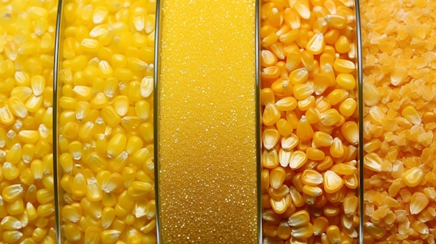 Arafed corn kernels and sugared corn in a row generative ai