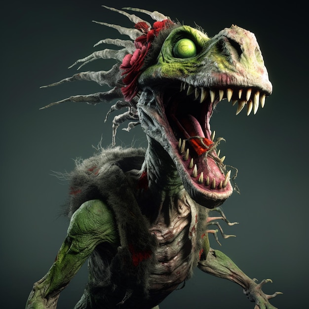 arafed creature with a green and red mohawk and a red flower generative ai