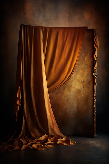 Arafed curtain draped over a stage with a wooden pole generative ai