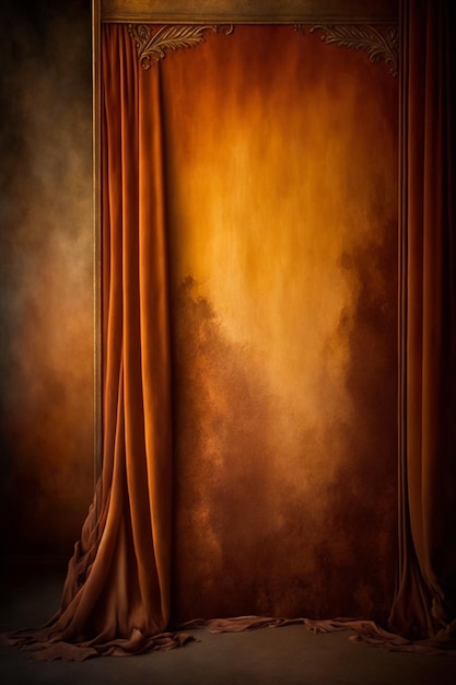 Фото Занавес с золотым фоном и коричневым фоном, генеративный ай