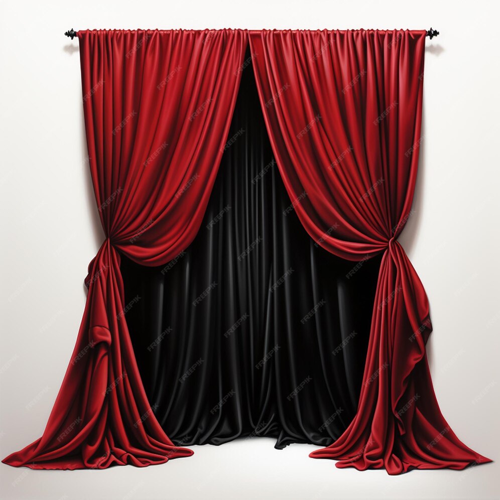 Premium AI Image | arafed curtain with red and black drapes on a white ...