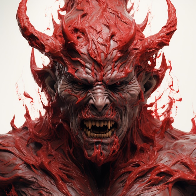 Photo arafed demon with red paint on his face and a white background generative ai