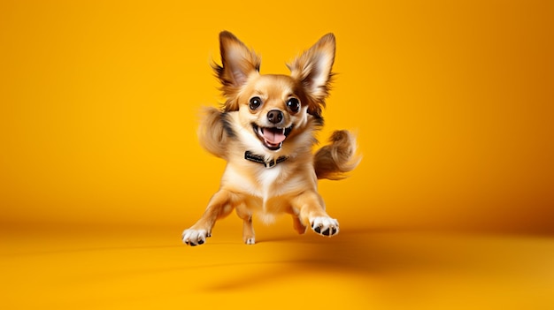 Фото Арафед-собака прыгает в воздух с открытой пастью, генеративный искусственный интеллект