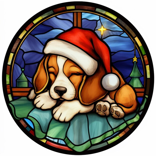 Arafed dog laying on a bed with a santa hat on generative ai